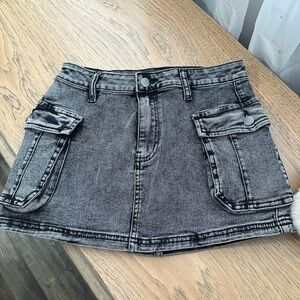 Gray Denim Mini Skirt with Pockets